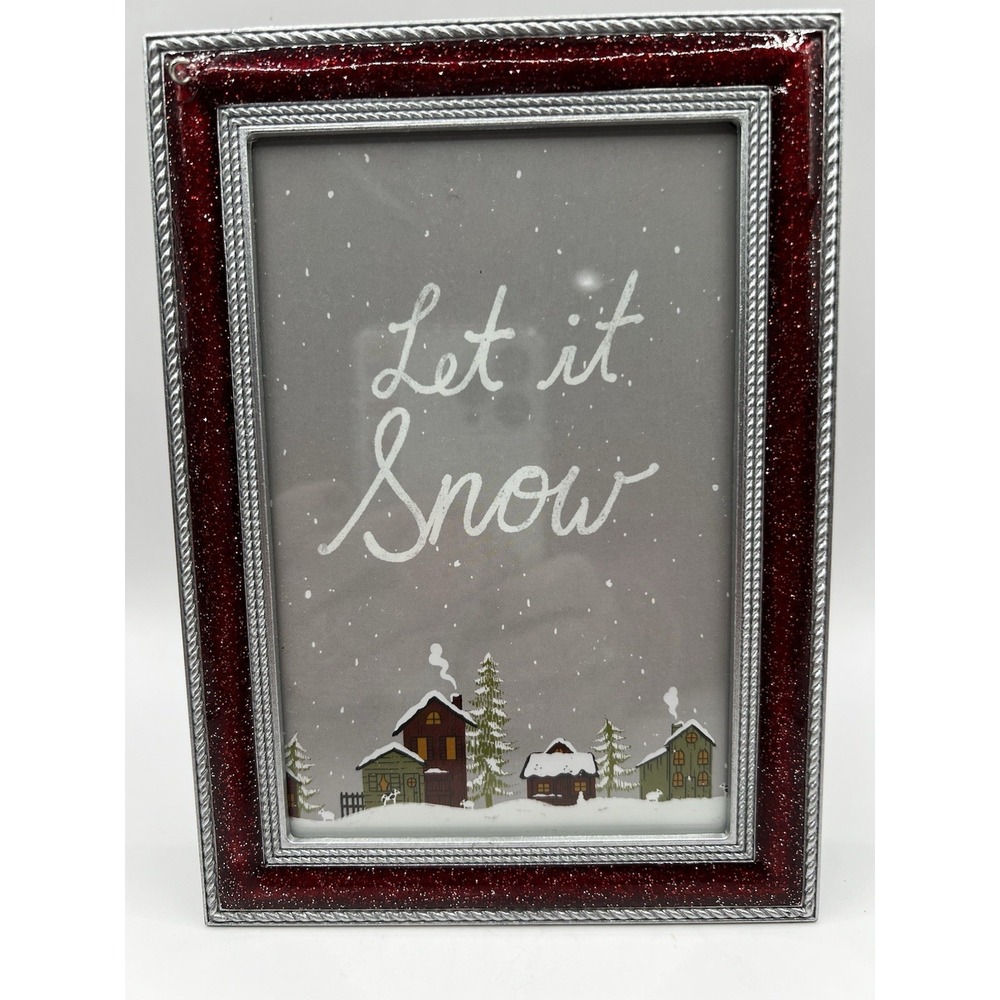 Red Frame Sparkling St. Nicholas Square Let It Snow 4x6"